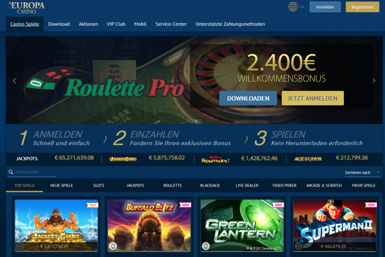 Europa Casino Webauftritt