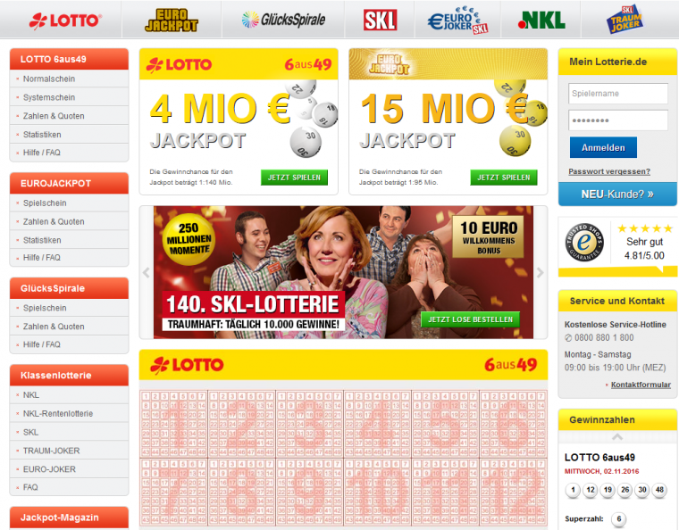 Lotterie.de Webauftritt