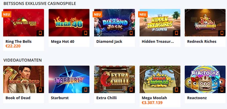 Betsson Casino Spielangebot