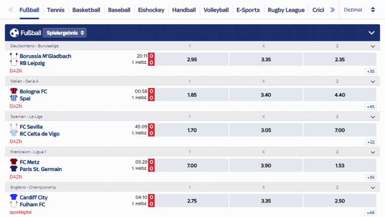 skybet Live-Wetten